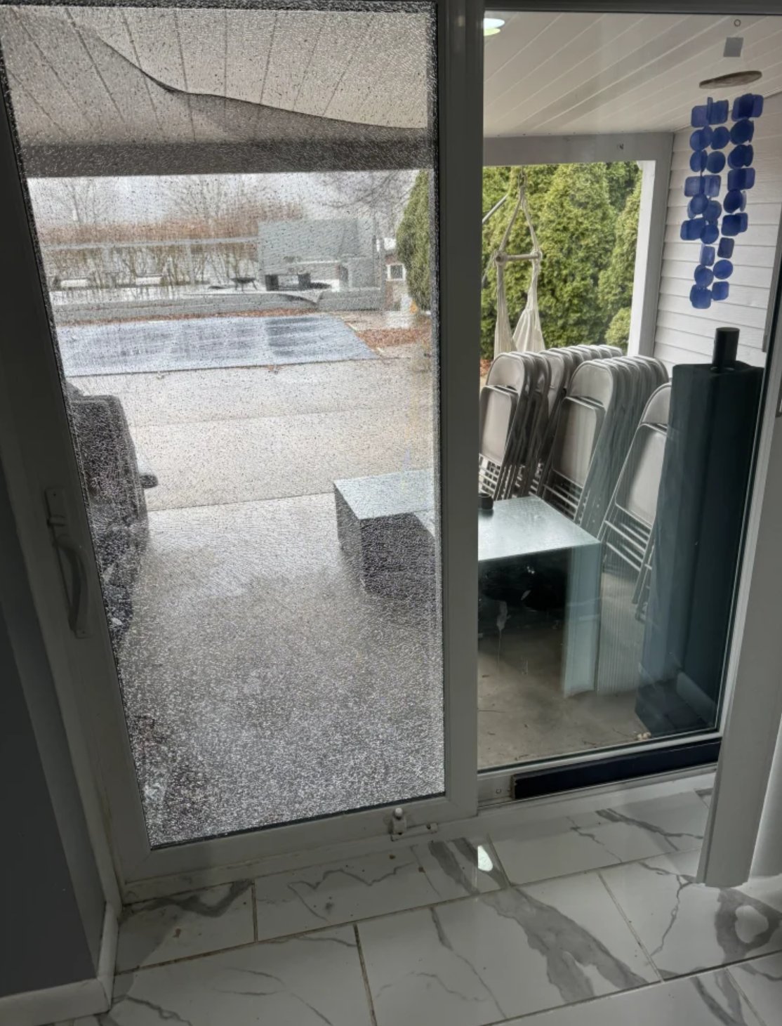 Tempered glass shattered safely - showing why hurricane impact glass matters